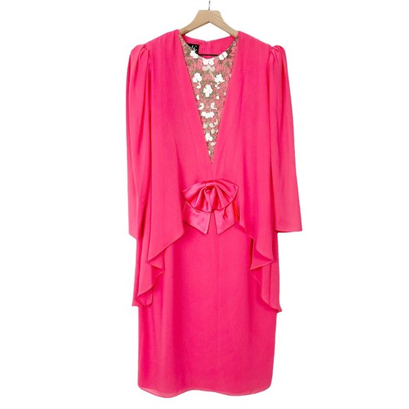 Vintage Dresses & Skirts - Stunning Vintage Beaded Puff Sleeve Bow Draped Formal Wedding Guest Tea Party